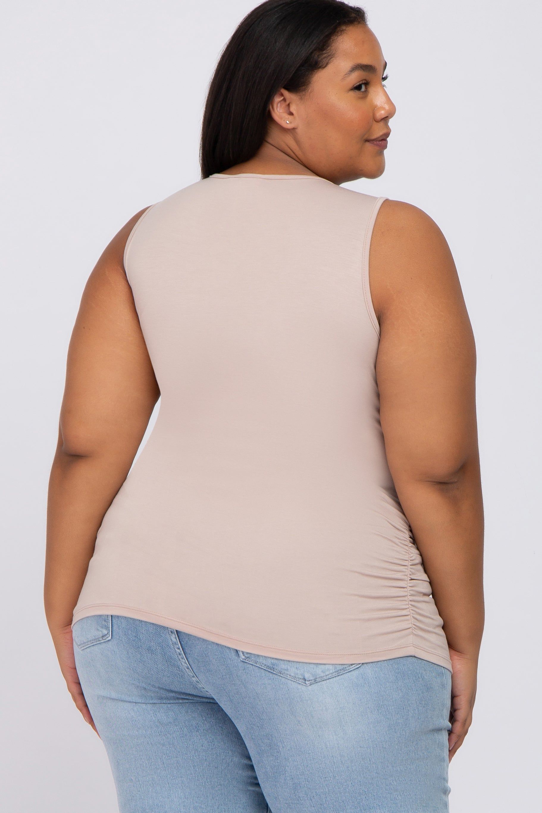 Taupe Ruched Side Plus Maternity Tank sold by Pinkblush product image thumbnail 3