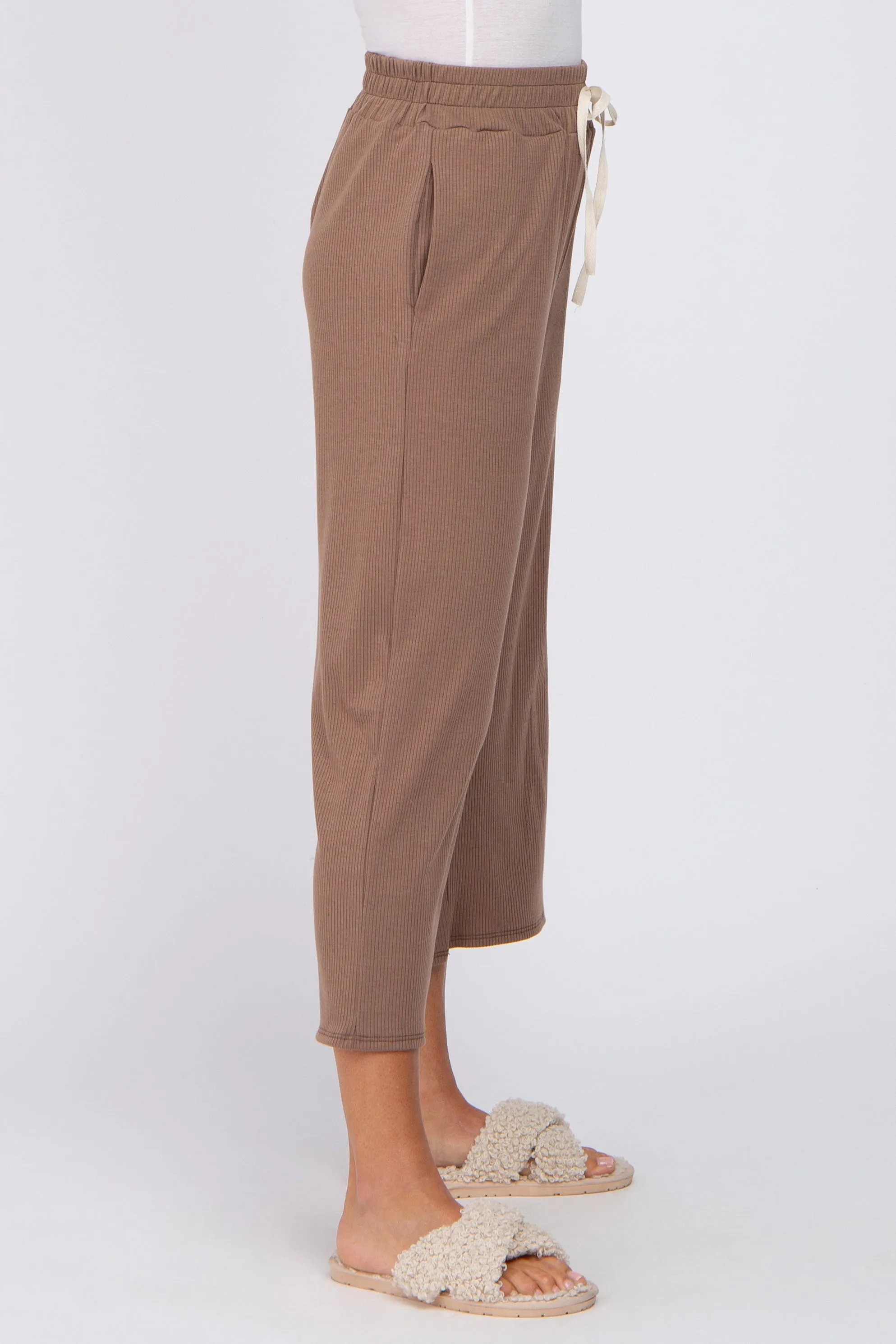 Taupe Ribbed Cropped Wide Leg Pants sold by Pinkblush product image thumbnail 3