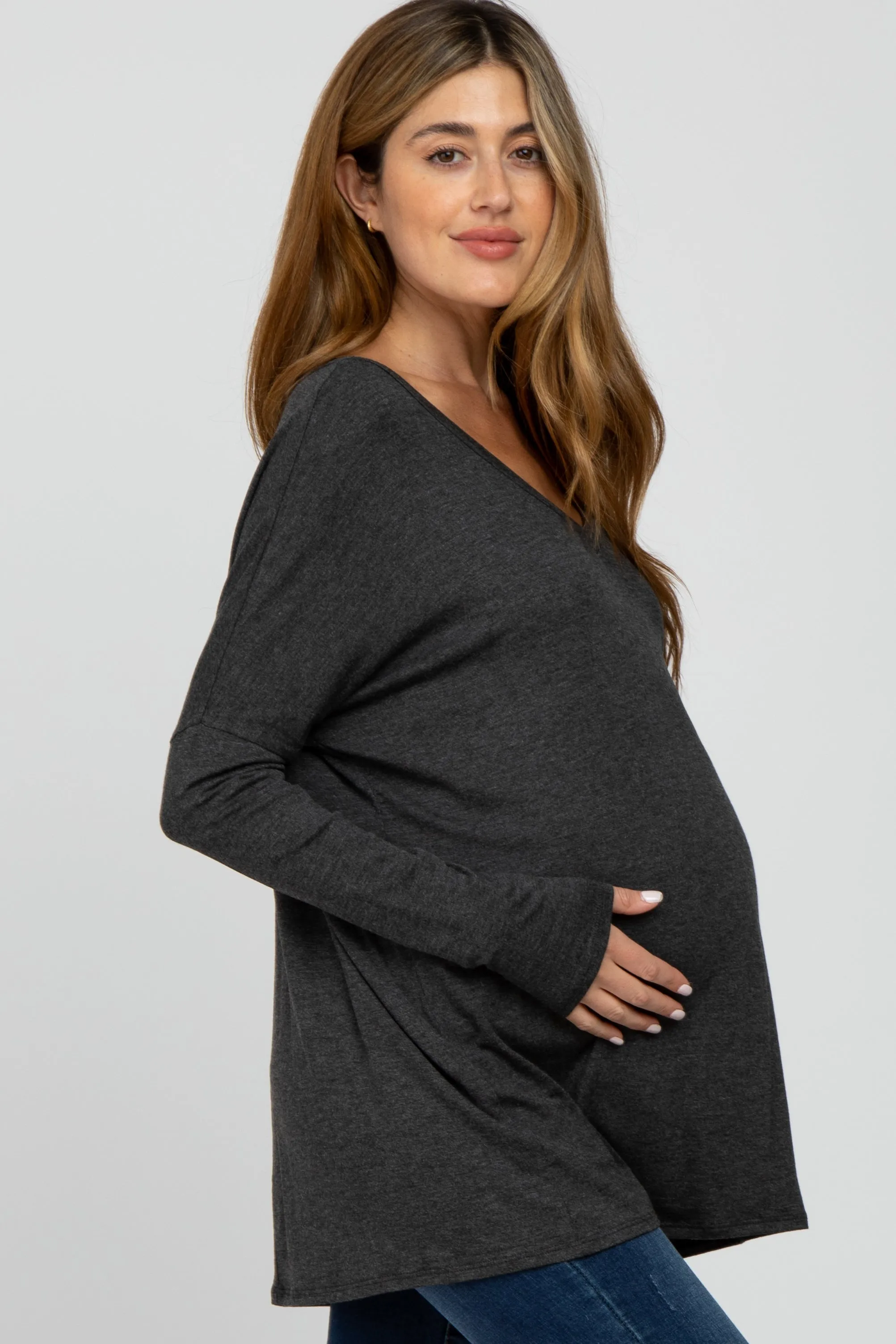 Charcoal V-Neck Maternity Top sold by Pinkblush product image thumbnail 2