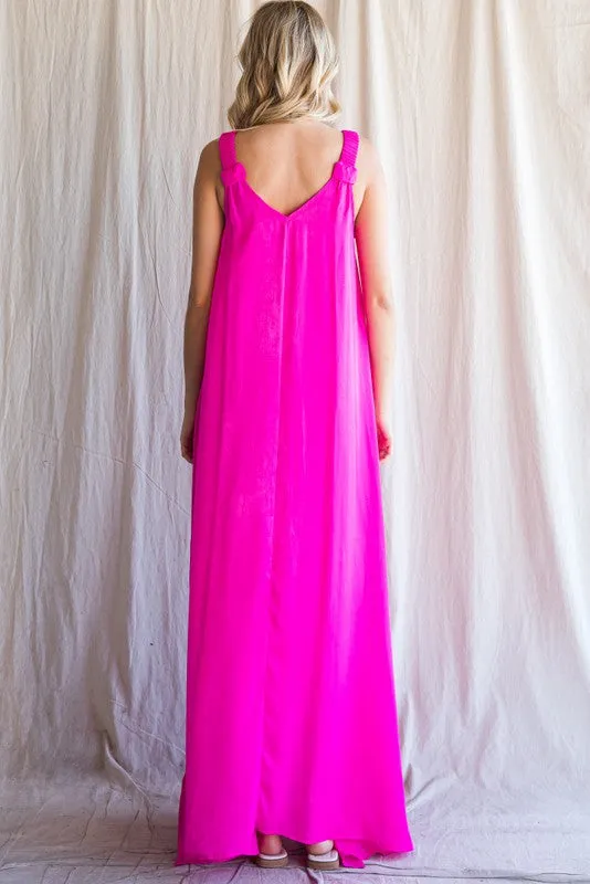 Fuchsia Satin Side Slit Maxi Dress sold by Pinkblush product image thumbnail 2