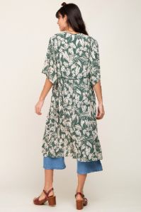 Green Palm Print Front Tie Short Sleeve Cover Up sold by Pinkblush