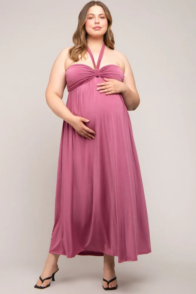 Mauve Front Knot Halter Maternity Plus Maxi Dress sold by Pinkblush product image thumbnail 5