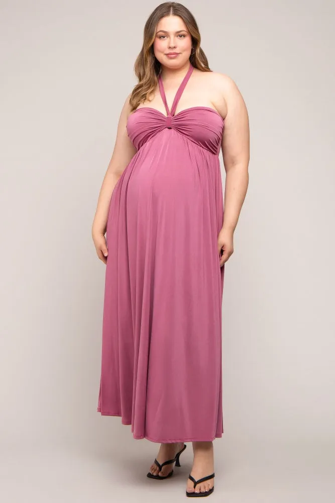 Mauve Front Knot Halter Maternity Plus Maxi Dress sold by Pinkblush product image thumbnail 2