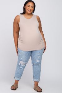 Taupe Ruched Side Plus Maternity Tank sold by Pinkblush