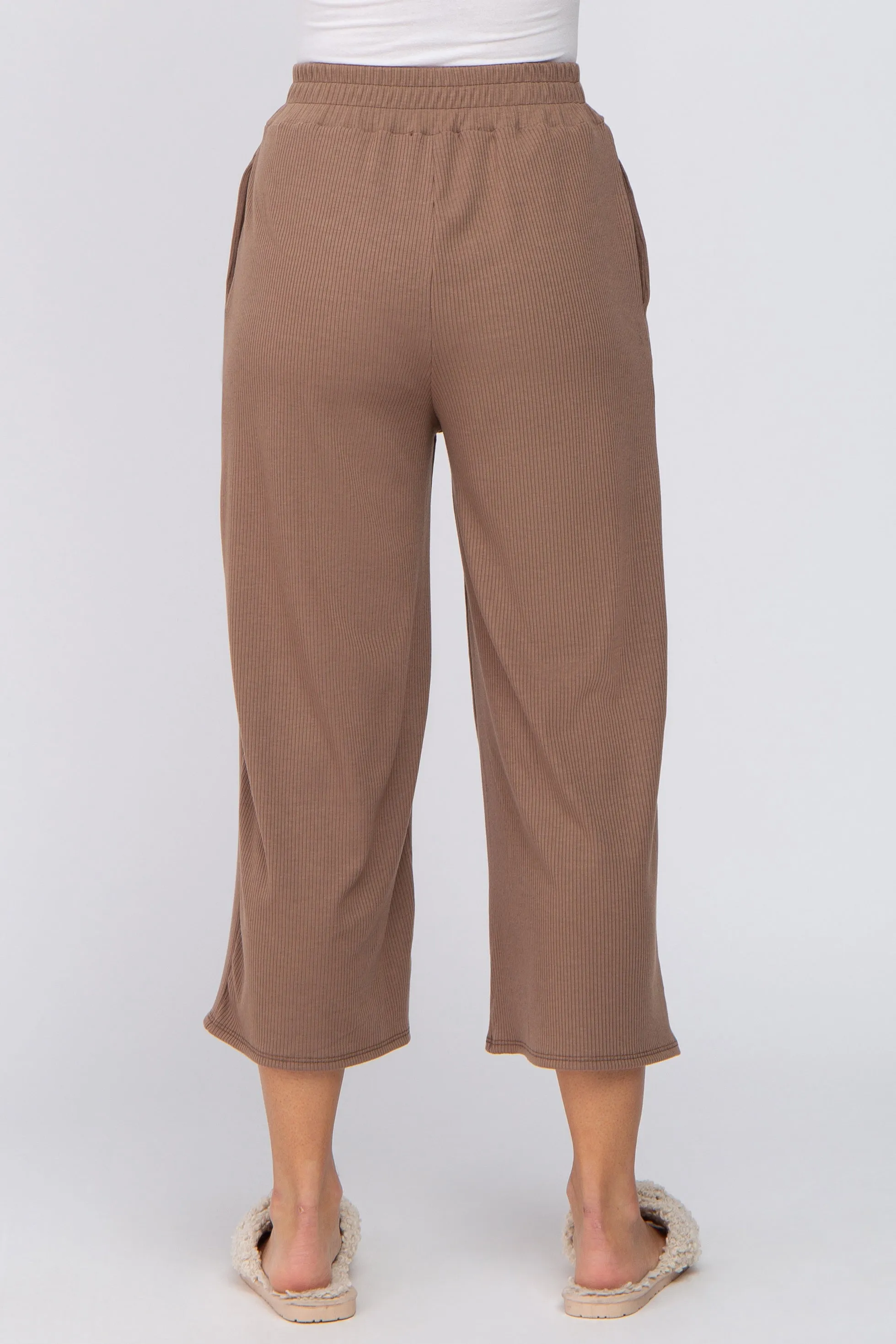 Taupe Ribbed Cropped Wide Leg Pants sold by Pinkblush product image thumbnail 4