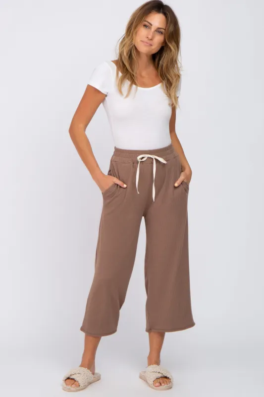 Taupe Ribbed Cropped Wide Leg Pants sold by Pinkblush