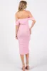 Light Pink Off Shoulder Sleeveless Ruched Mesh Midi Dress sold by Pinkblush