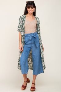 Green Palm Print Front Tie Short Sleeve Cover Up sold by Pinkblush