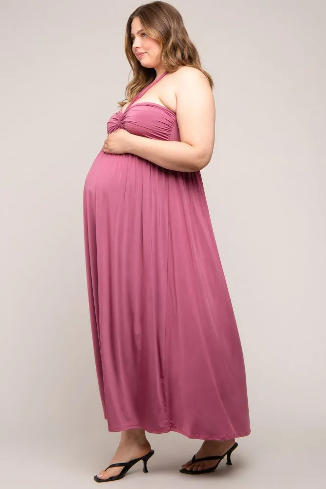 Mauve Front Knot Halter Maternity Plus Maxi Dress sold by Pinkblush product image thumbnail 3