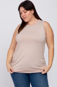 Taupe Ruched Side Plus Maternity Tank sold by Pinkblush