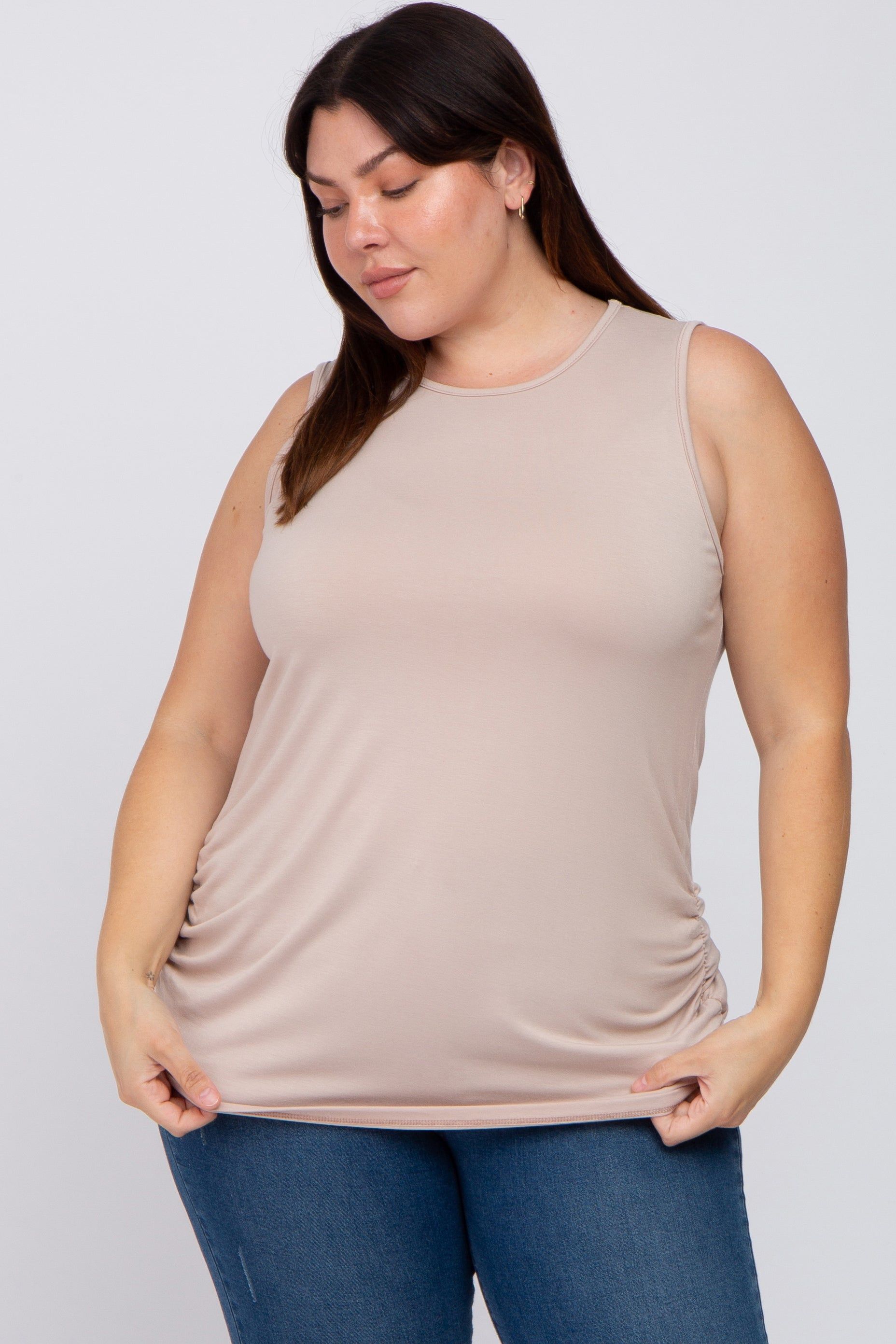 Taupe Ruched Side Plus Maternity Tank sold by Pinkblush product image thumbnail 5