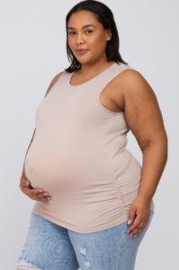 Taupe Ruched Side Plus Maternity Tank sold by Pinkblush