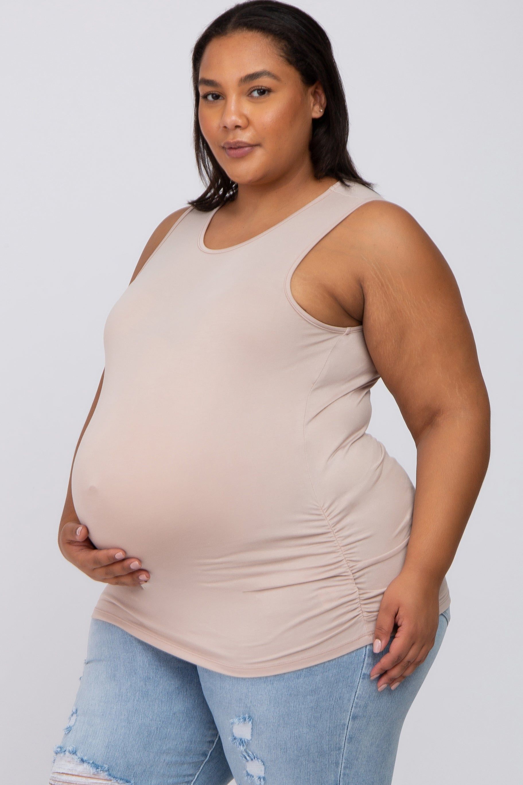 Taupe Ruched Side Plus Maternity Tank sold by Pinkblush product image thumbnail 2