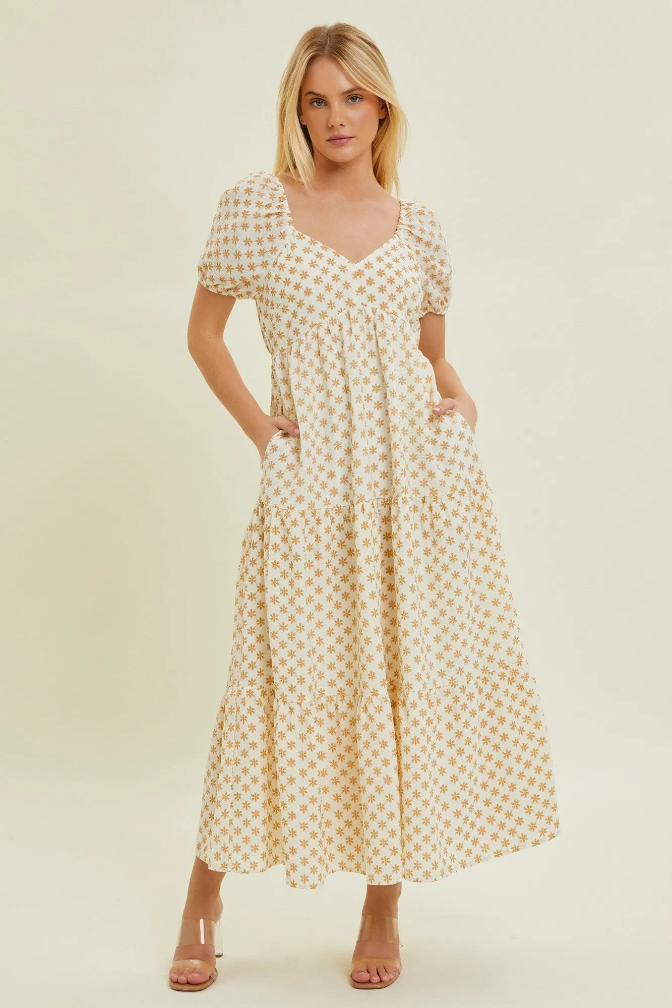 Yellow Floral Tiered Maxi Dress sold by Pinkblush