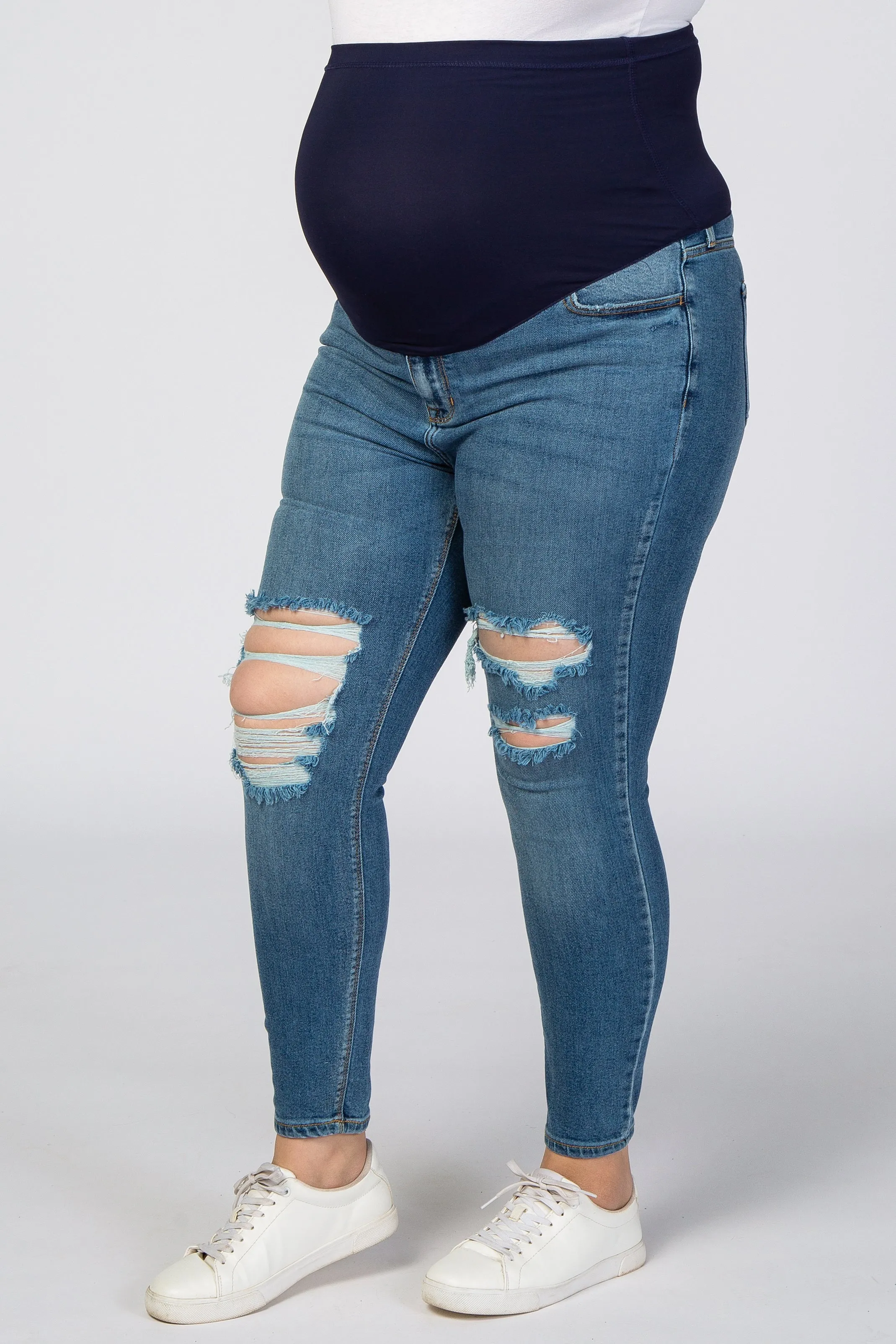 Light Blue Distressed Maternity Plus Skinny Jeans sold by Pinkblush product image thumbnail 3