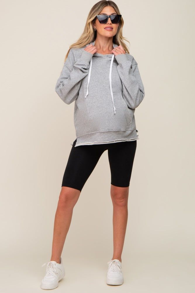 Heather Grey Raw Edge Trim Maternity Drawstring Hoodie sold by Pinkblush product image thumbnail 5