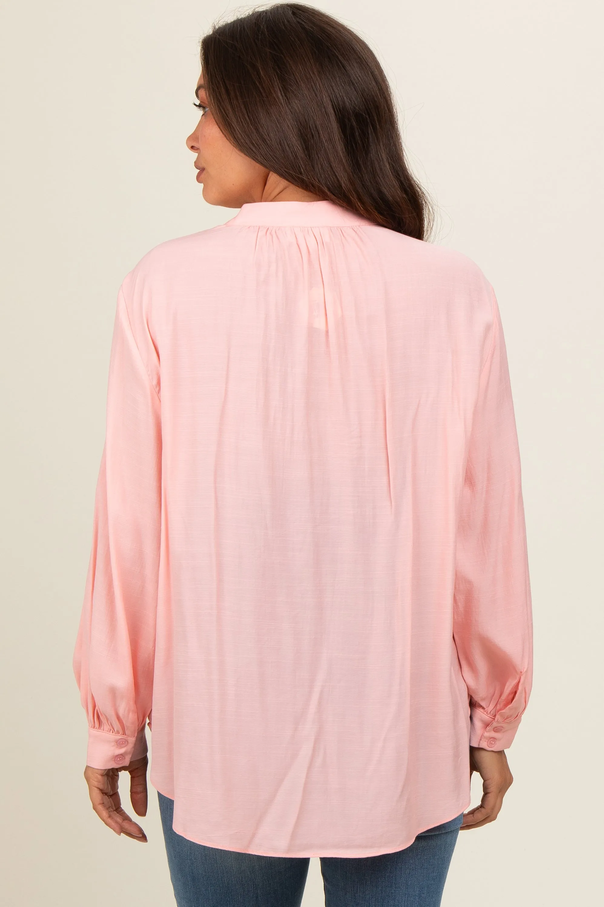 Peach Button Front Long Puff Sleeve Maternity Top sold by Pinkblush product image thumbnail 4