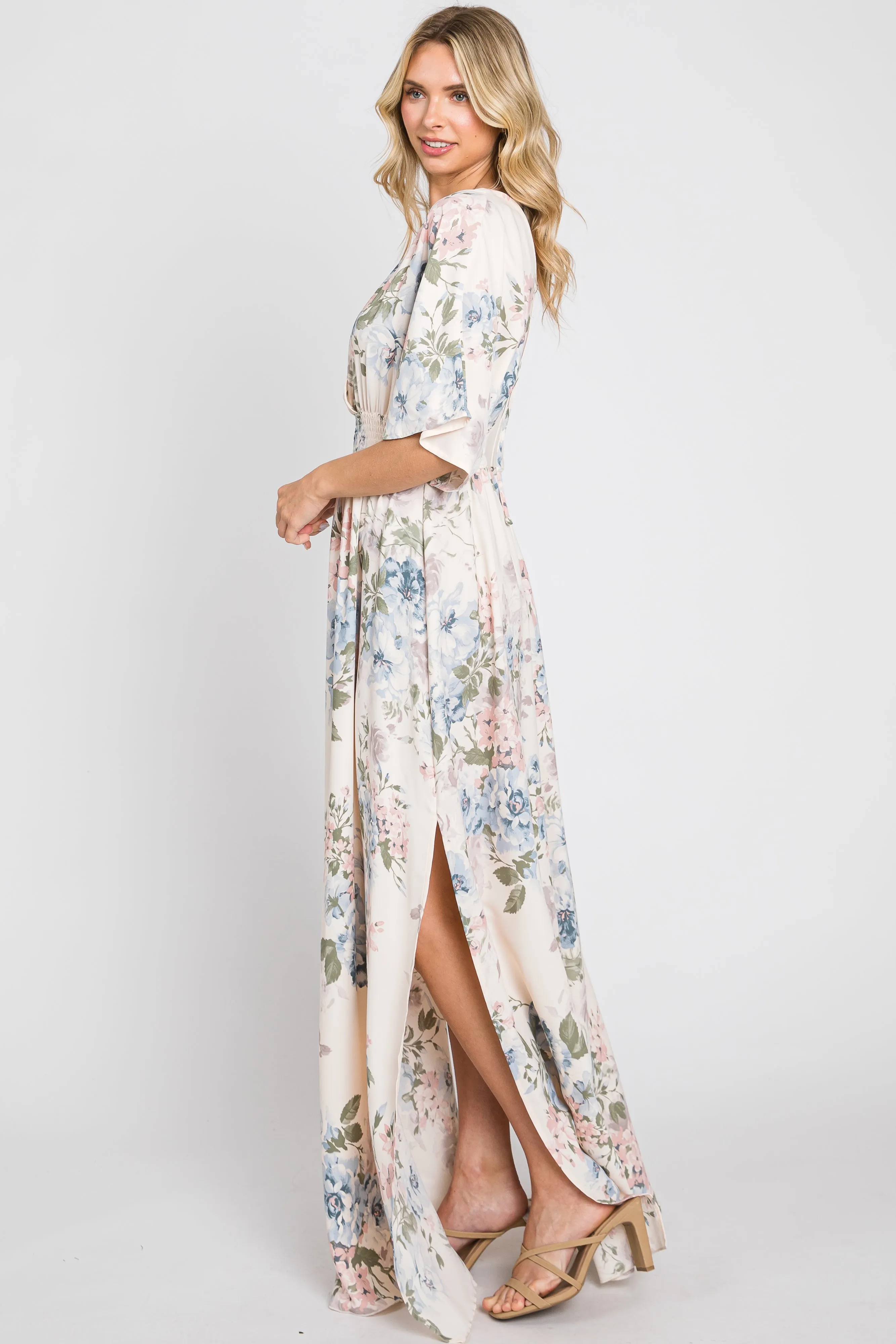 Pink Double V-Neck Dolman Short Sleeve Side Slit Maxi Dress sold by Pinkblush product image thumbnail 2