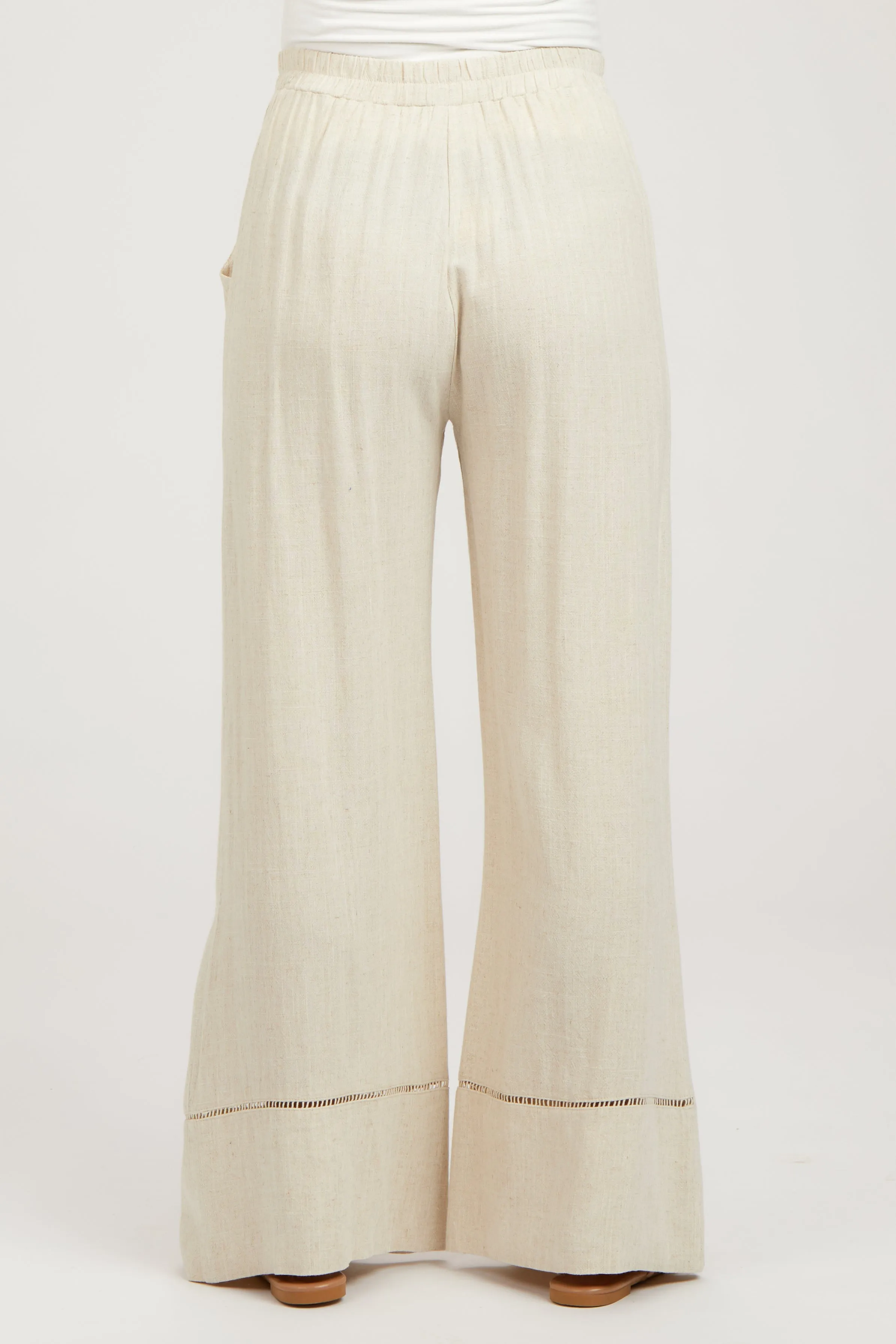 Beige Linen Wide Leg Lace Trim Maternity Pants sold by Pinkblush product image thumbnail 4