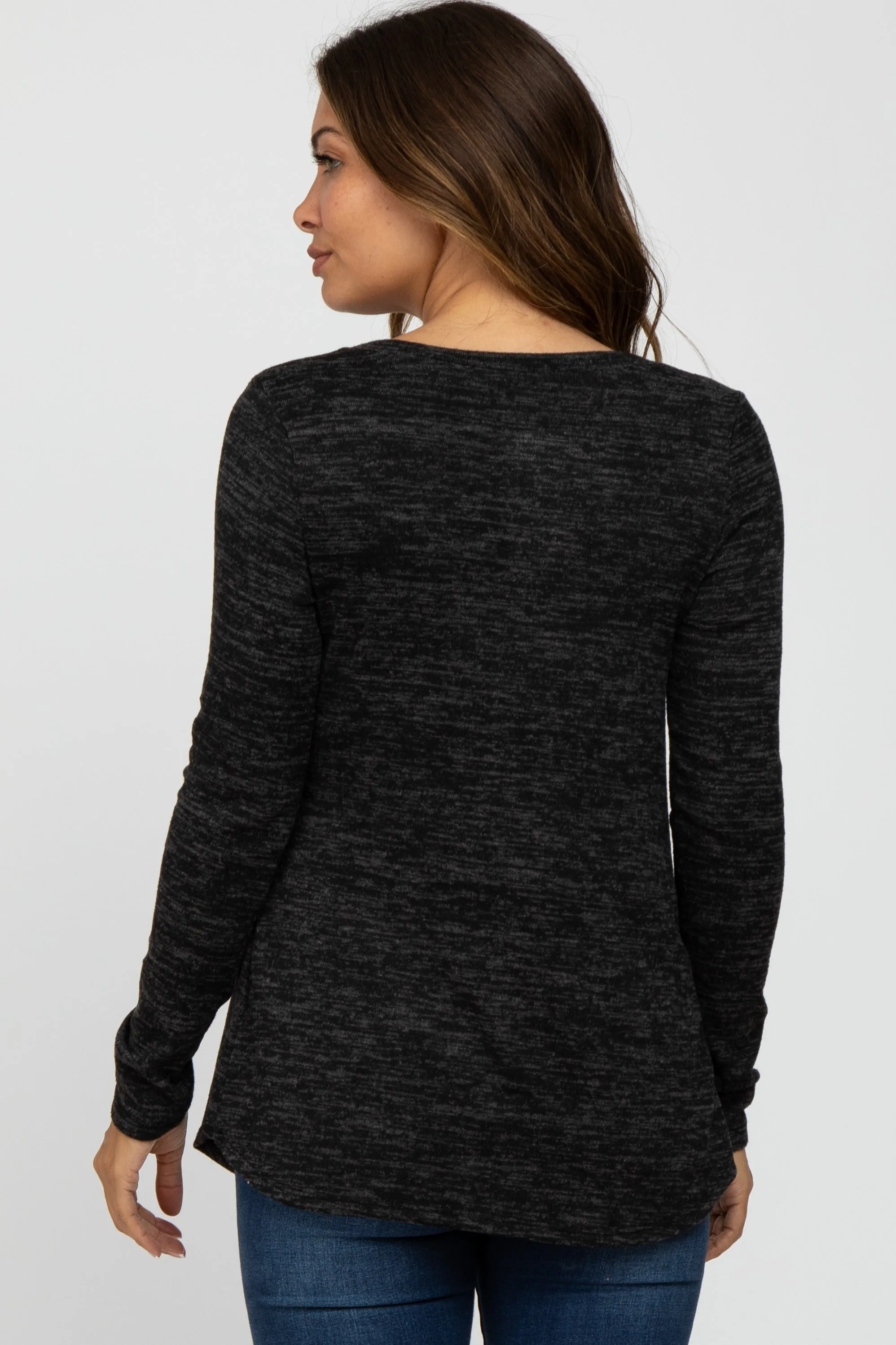 Black Heather Knit Layered Front Maternity/Nursing Top sold by Pinkblush product image thumbnail 4