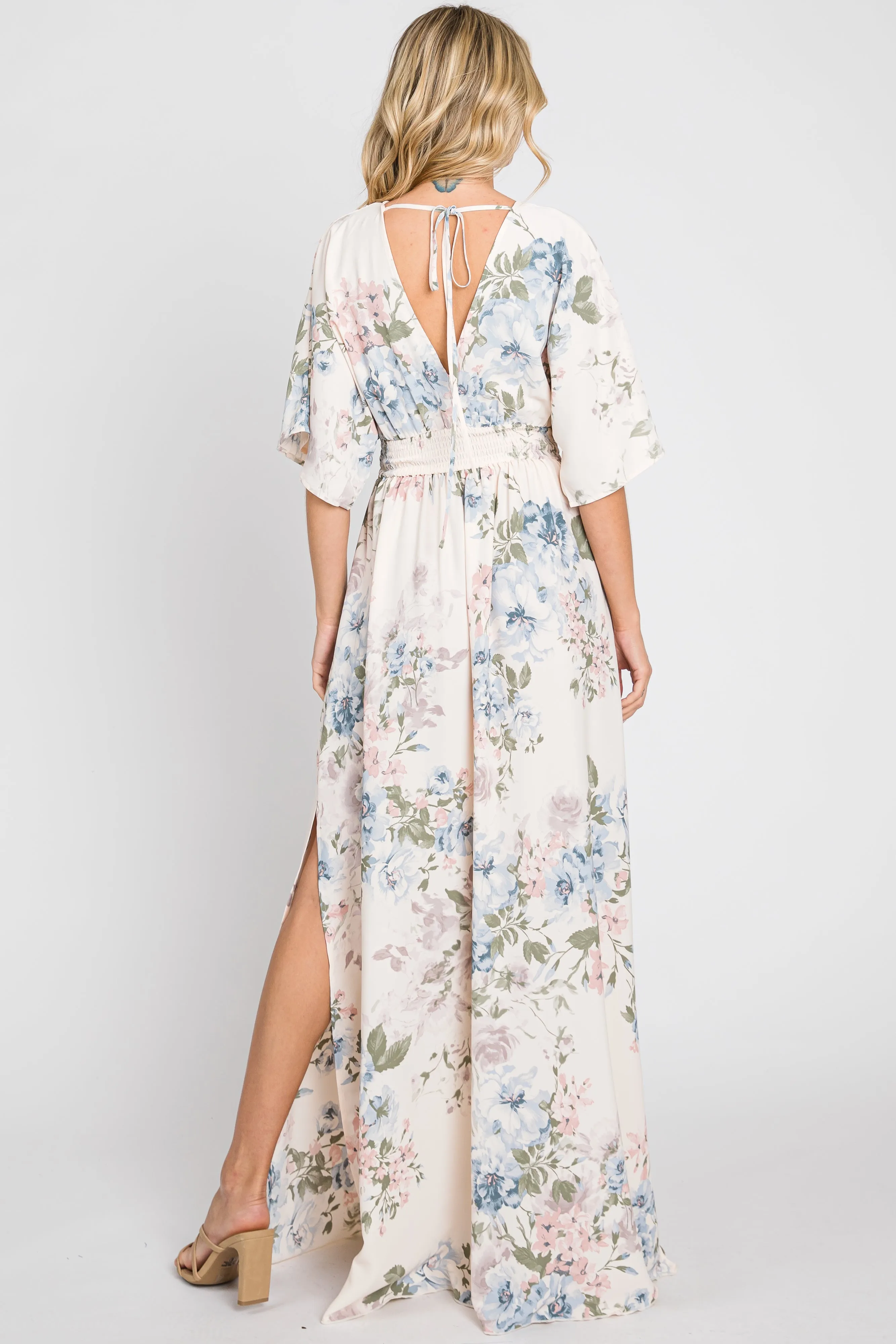 Pink Double V-Neck Dolman Short Sleeve Side Slit Maxi Dress sold by Pinkblush product image thumbnail 3