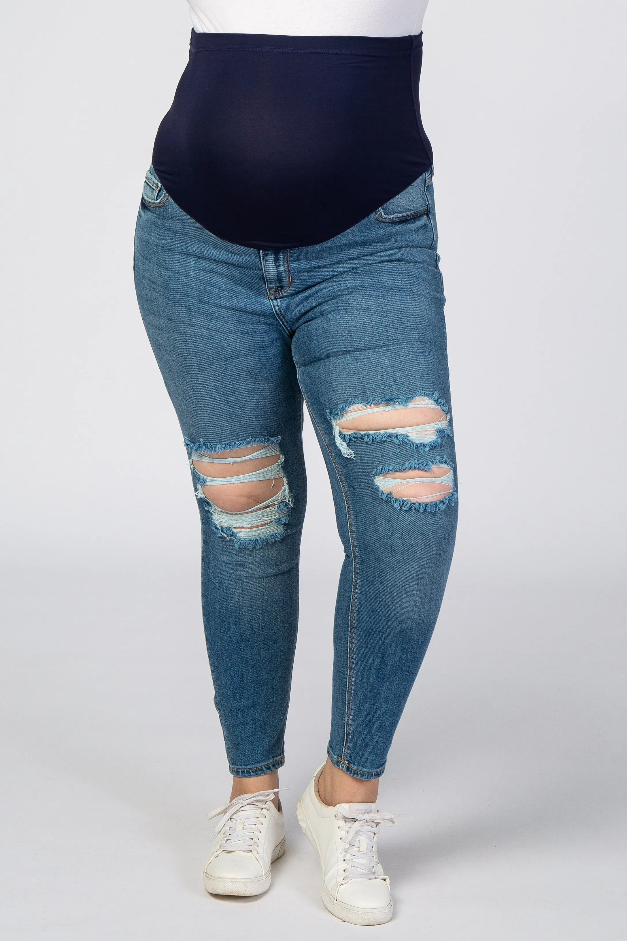 Light Blue Distressed Maternity Plus Skinny Jeans sold by Pinkblush product image thumbnail 2
