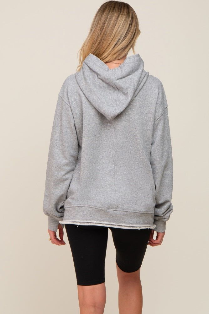 Heather Grey Raw Edge Trim Maternity Drawstring Hoodie sold by Pinkblush product image thumbnail 4