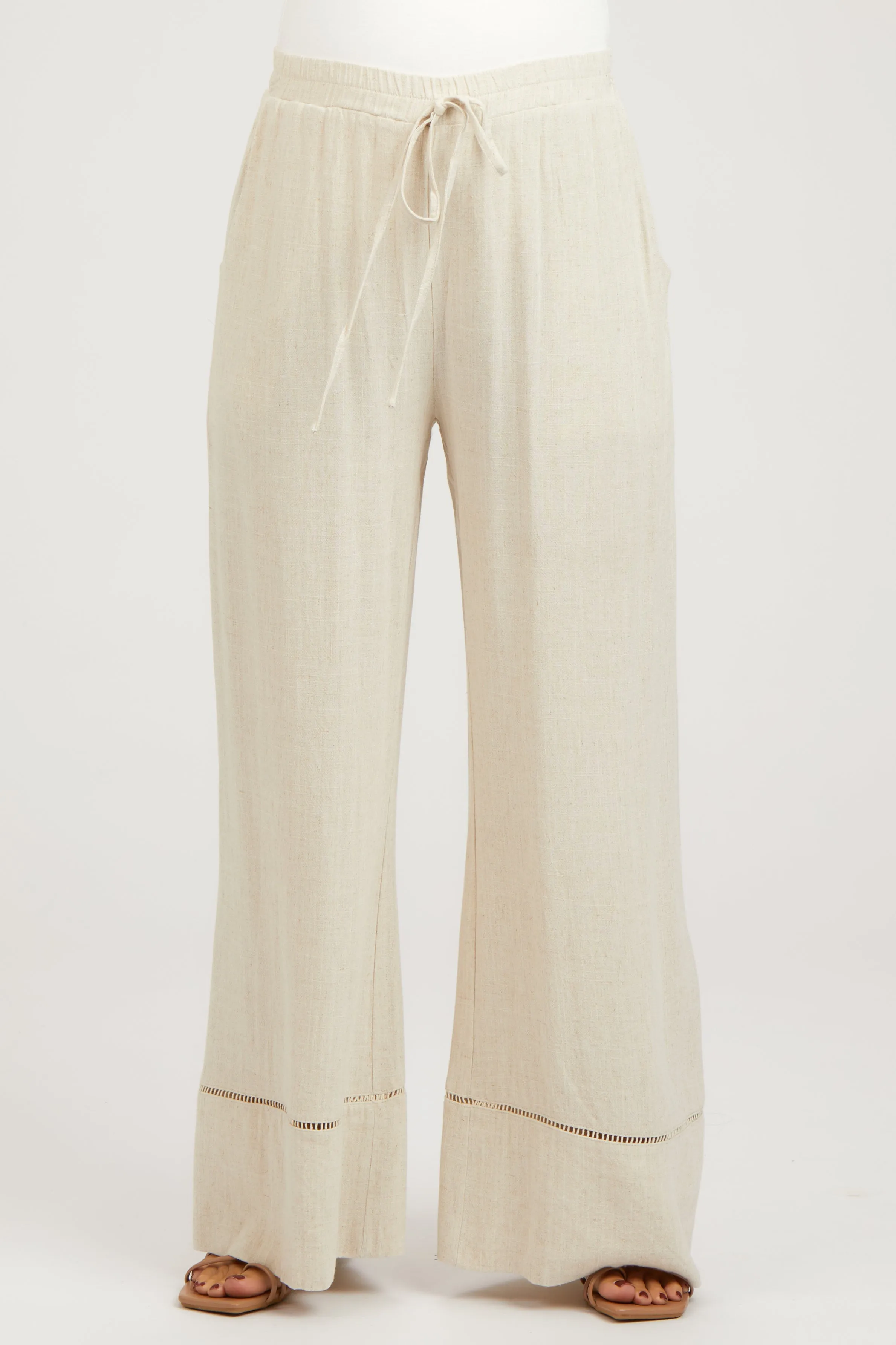 Beige Linen Wide Leg Lace Trim Maternity Pants sold by Pinkblush product image thumbnail 2
