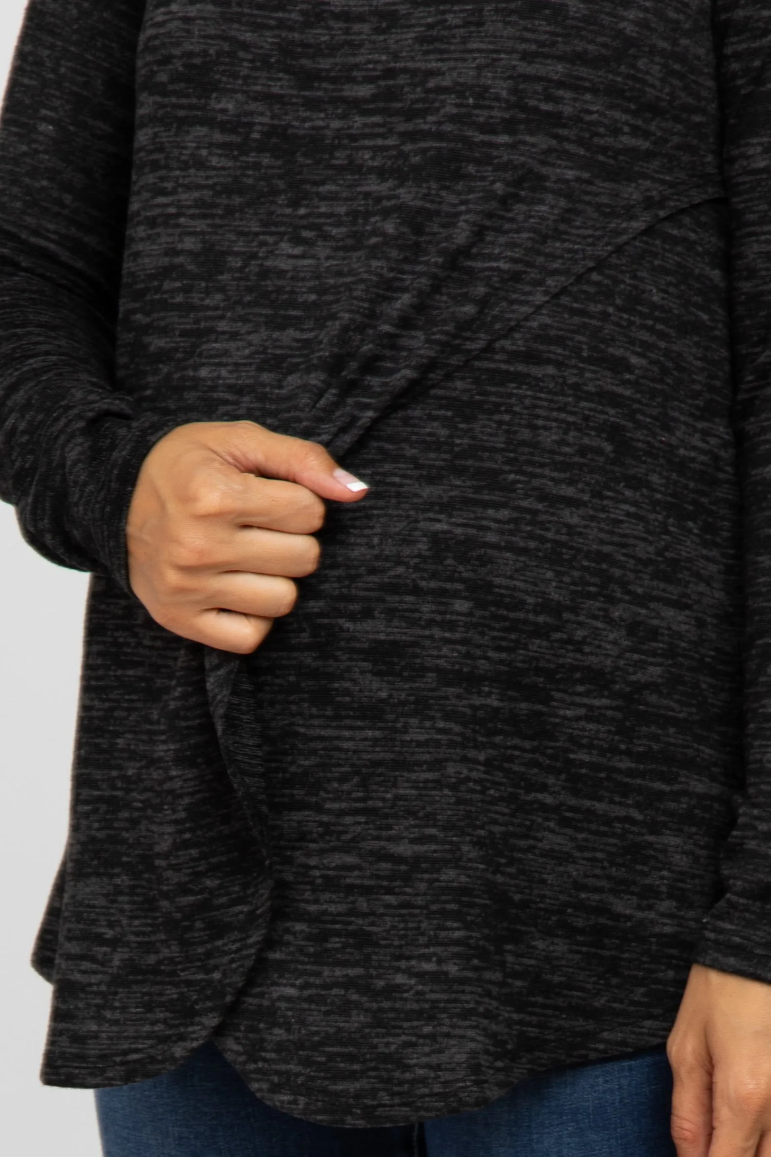 Black Heather Knit Layered Front Maternity/Nursing Top sold by Pinkblush product image thumbnail 5