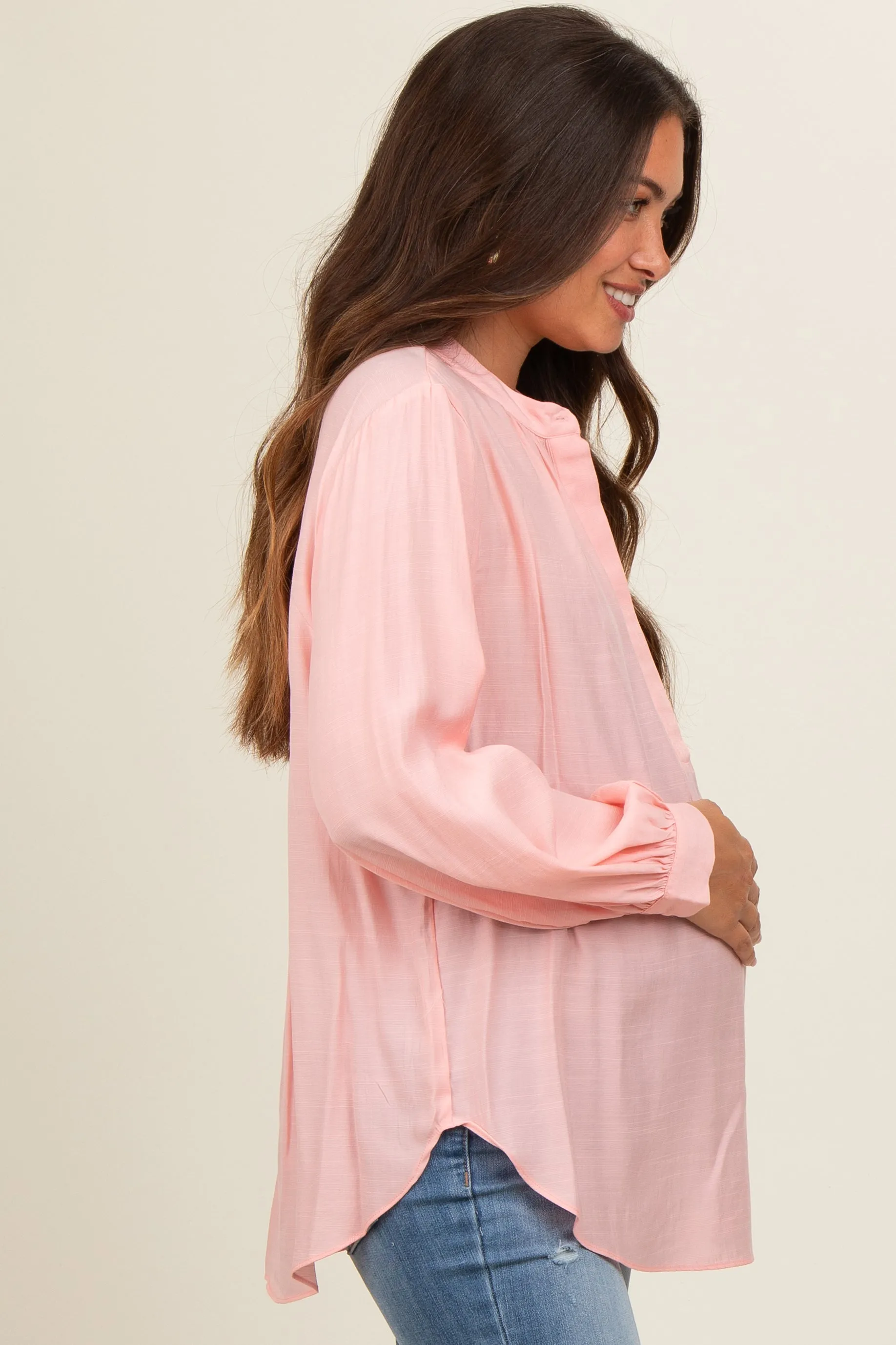 Peach Button Front Long Puff Sleeve Maternity Top sold by Pinkblush product image thumbnail 3