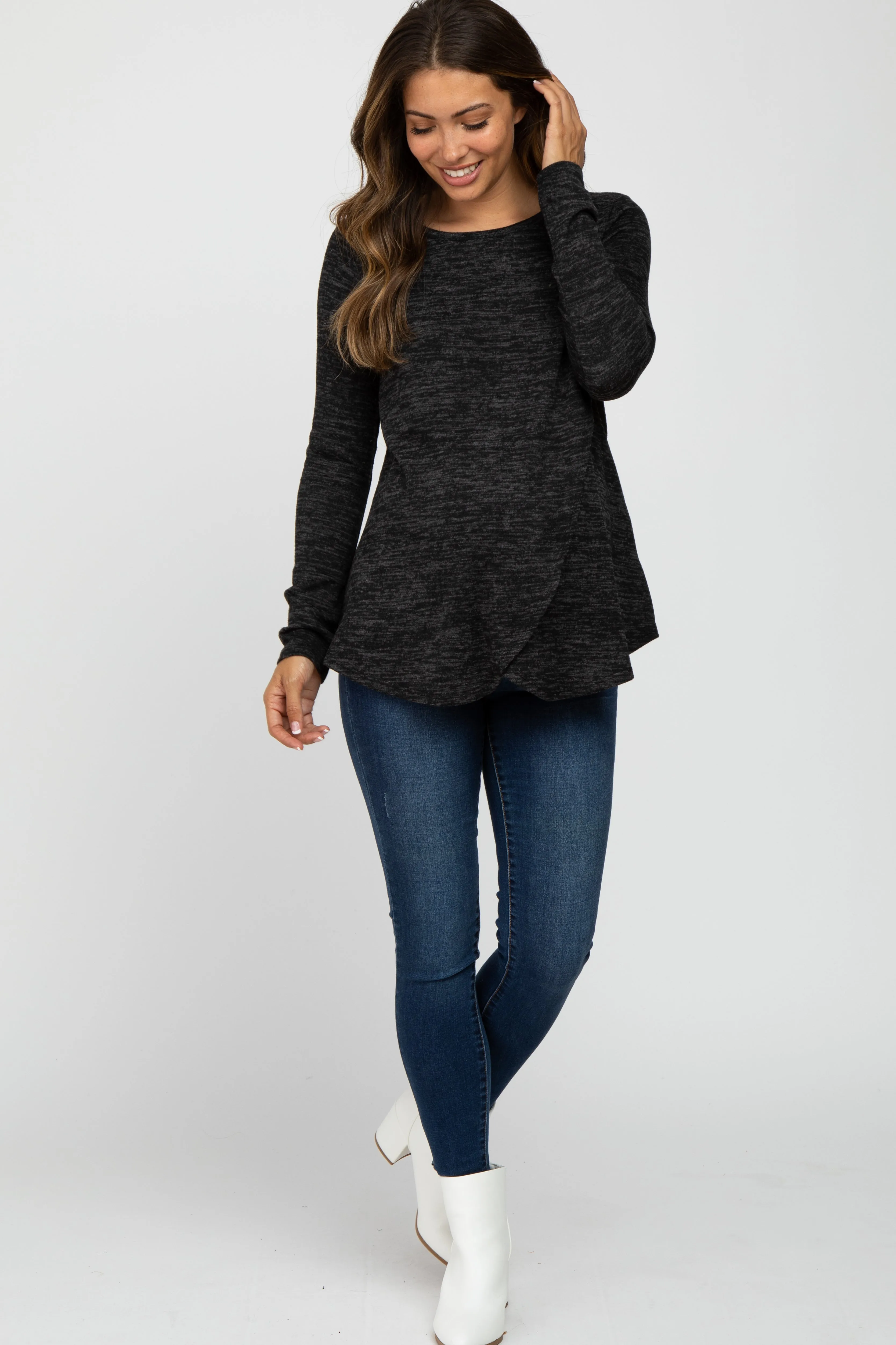 Black Heather Knit Layered Front Maternity/Nursing Top sold by Pinkblush product image thumbnail 2