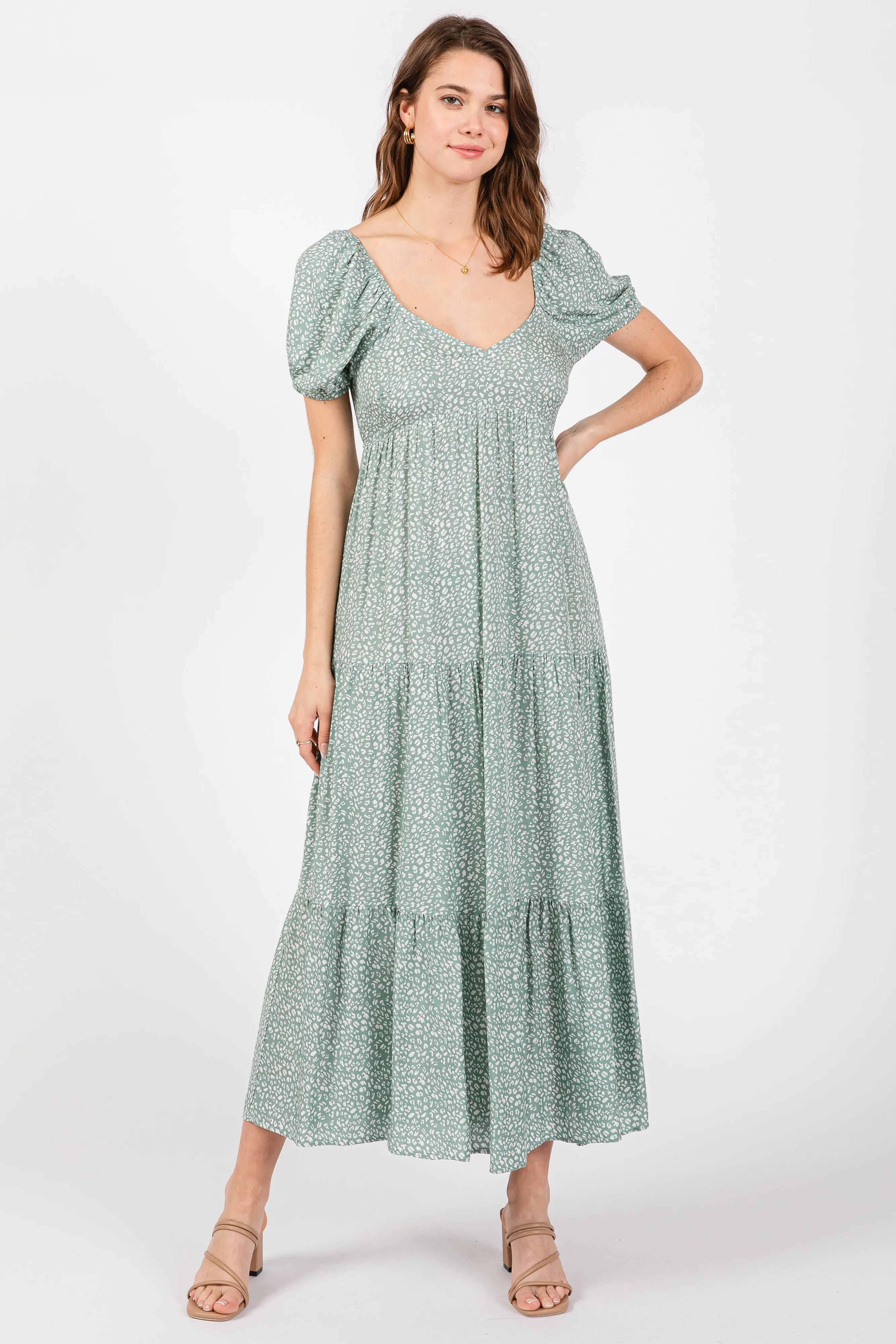 Mint Green Animal Print Tiered Midi Dress sold by Pinkblush product image thumbnail 5