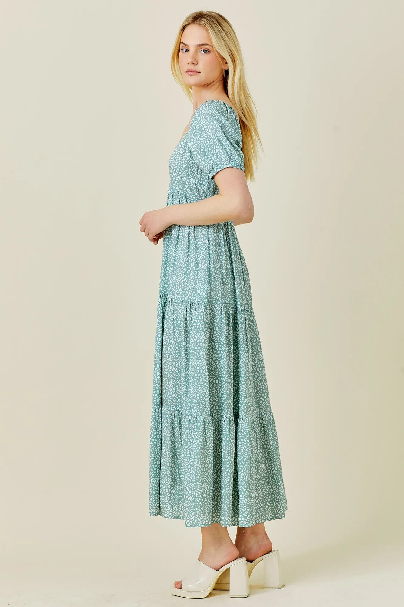 Mint Green Animal Print Tiered Midi Dress sold by Pinkblush product image thumbnail 2