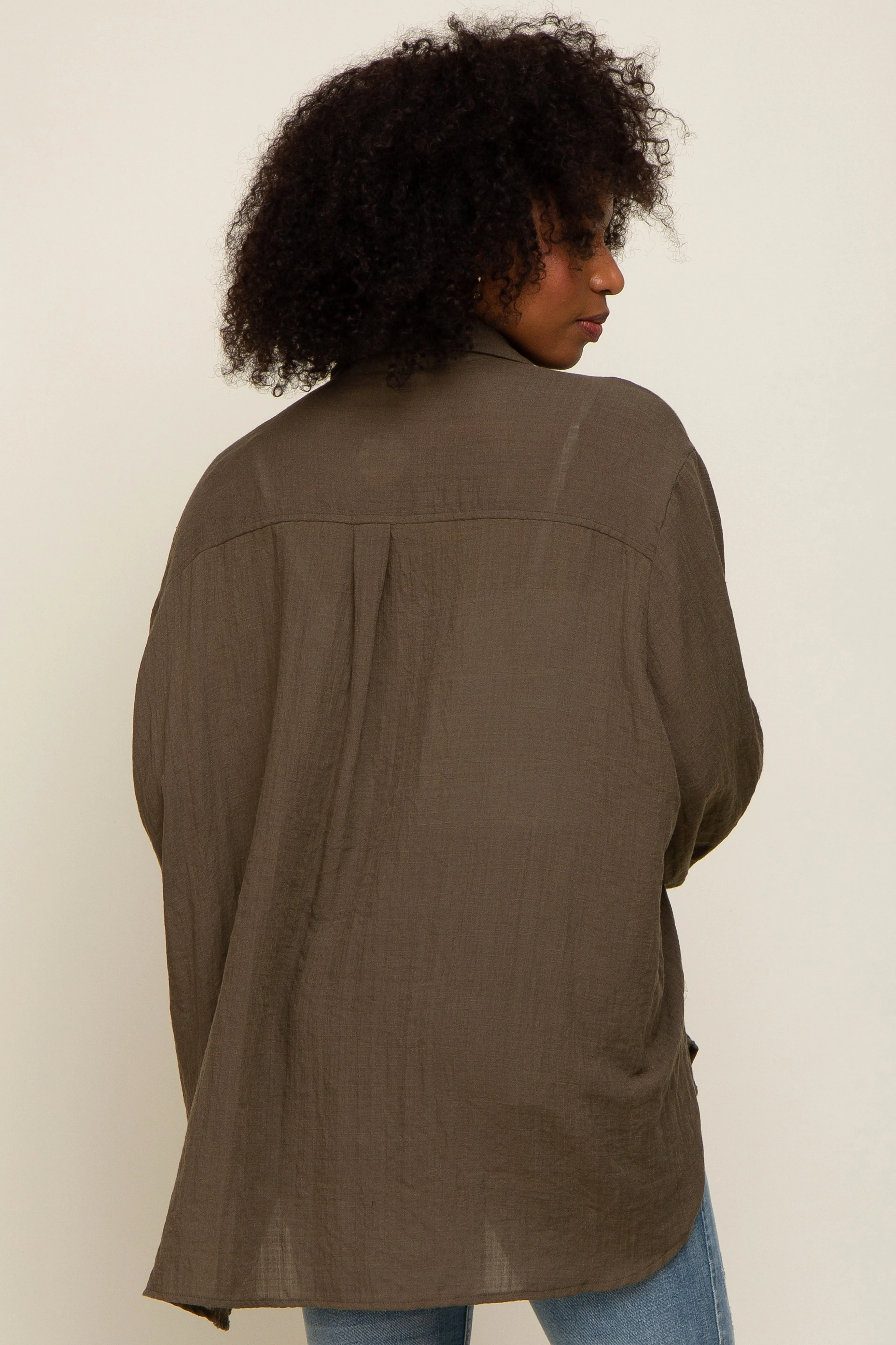 Brown Lightweight Sheer Button Down Blouse sold by Pinkblush product image thumbnail 3