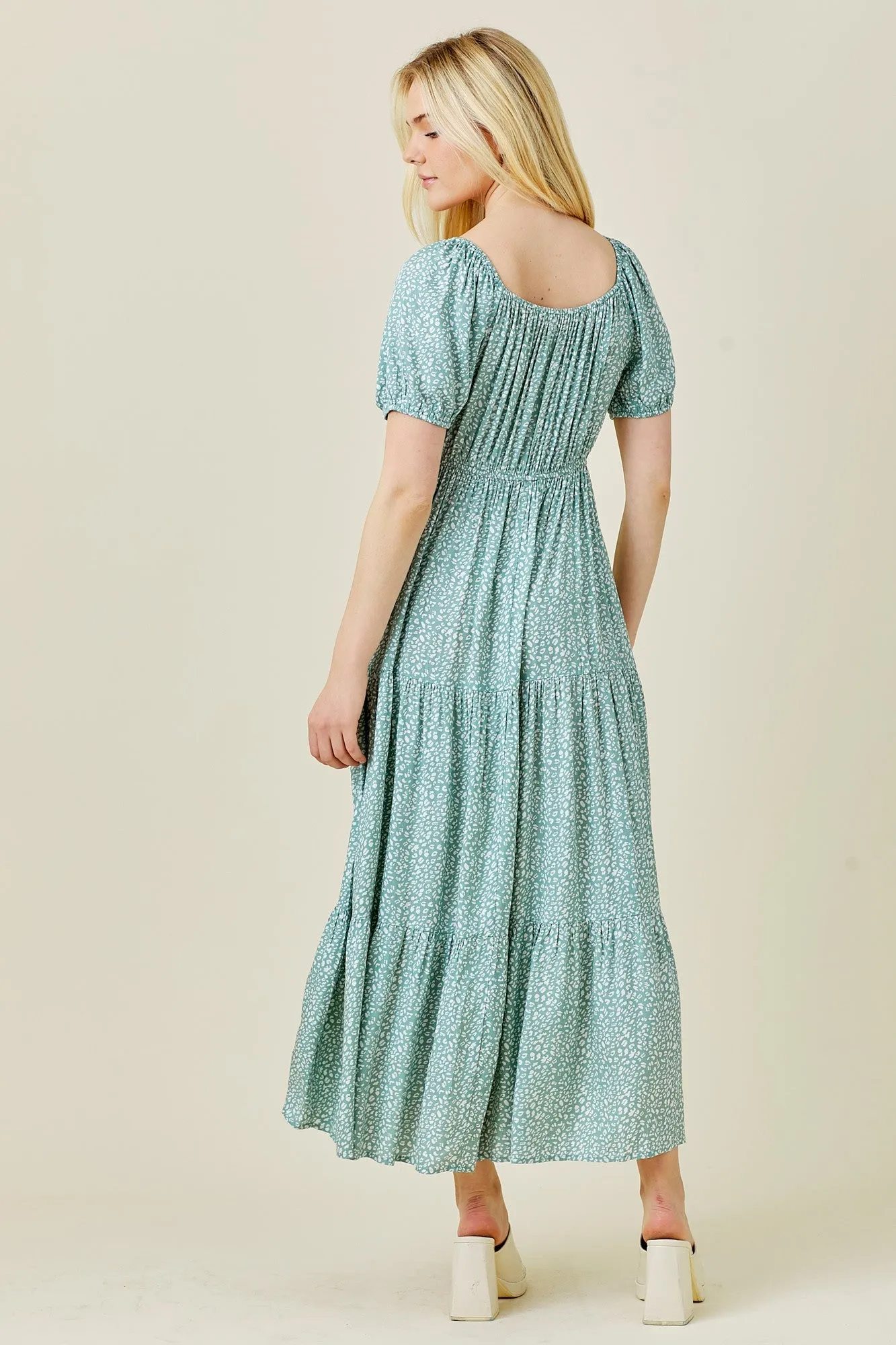 Mint Green Animal Print Tiered Midi Dress sold by Pinkblush product image thumbnail 3