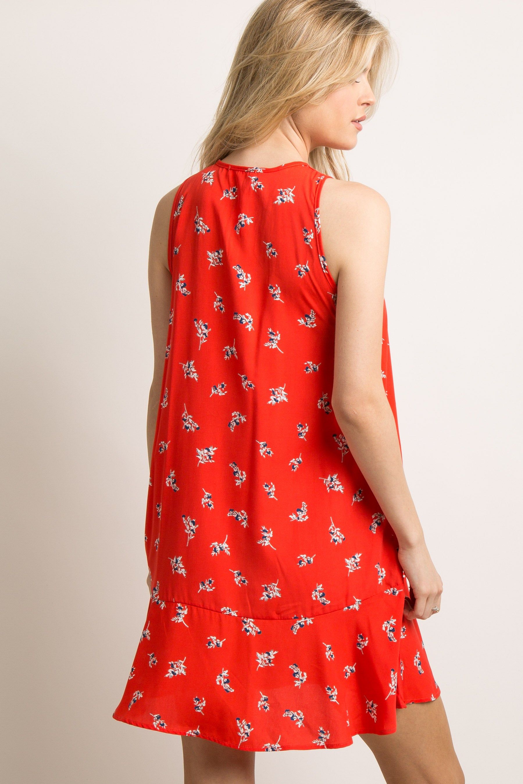 Red Floral Crochet Tassel Tie Shift Dress sold by Pinkblush product image thumbnail 3