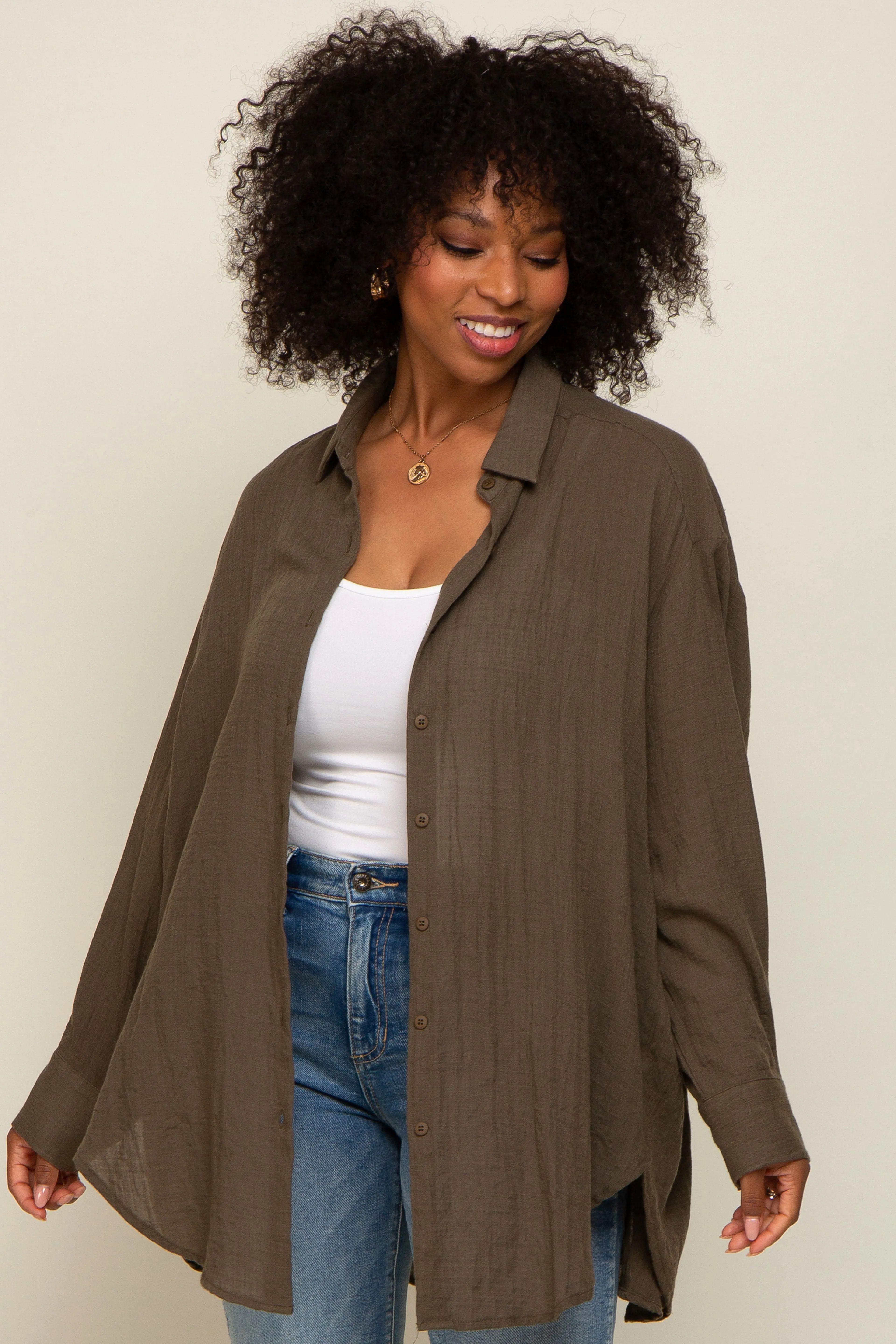 Brown Lightweight Sheer Button Down Blouse sold by Pinkblush