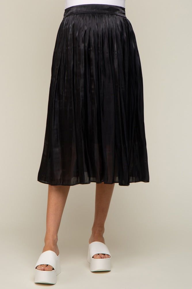 Black Pleated Shimmer Satin Maternity Midi Skirt sold by Pinkblush product image thumbnail 2