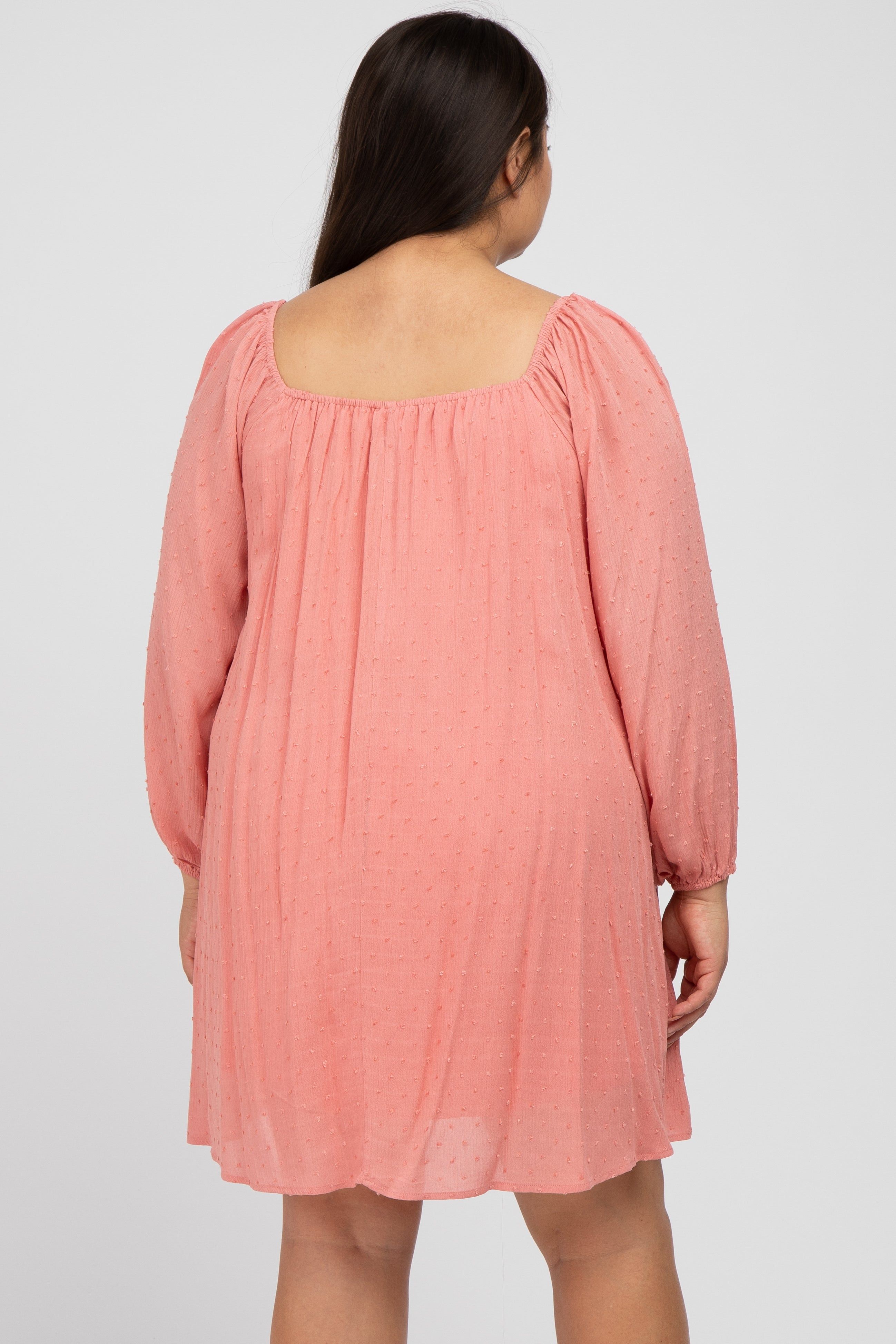 Coral Textured Dot Square Neck Plus Dress sold by Pinkblush product image thumbnail 3