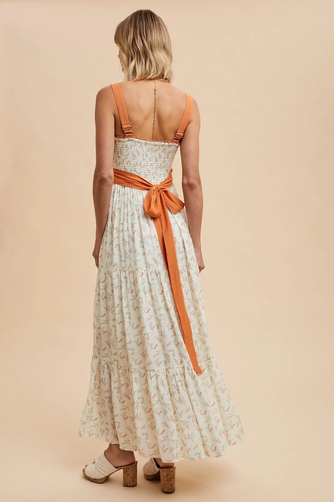 Orange Floral Contrast Sash Tie Maxi Dress sold by Pinkblush product image thumbnail 4