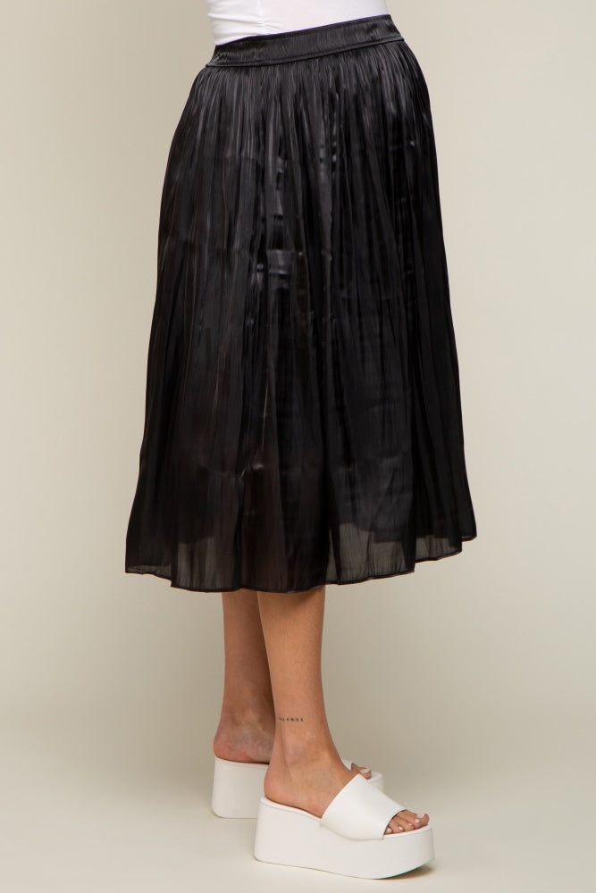 Black Pleated Shimmer Satin Maternity Midi Skirt sold by Pinkblush product image thumbnail 3