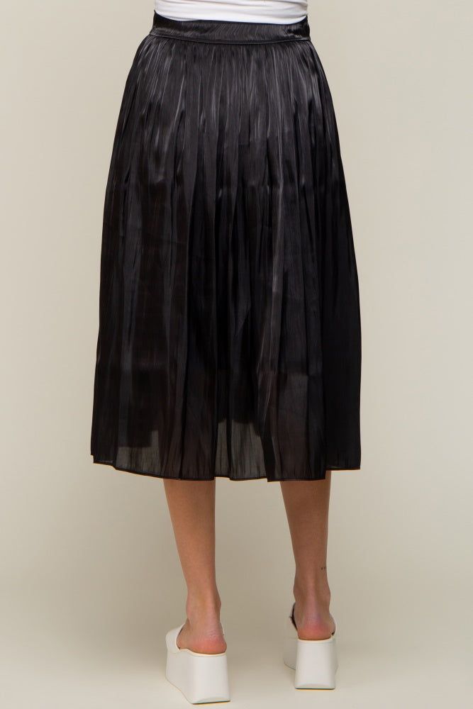 Black Pleated Shimmer Satin Maternity Midi Skirt sold by Pinkblush product image thumbnail 4