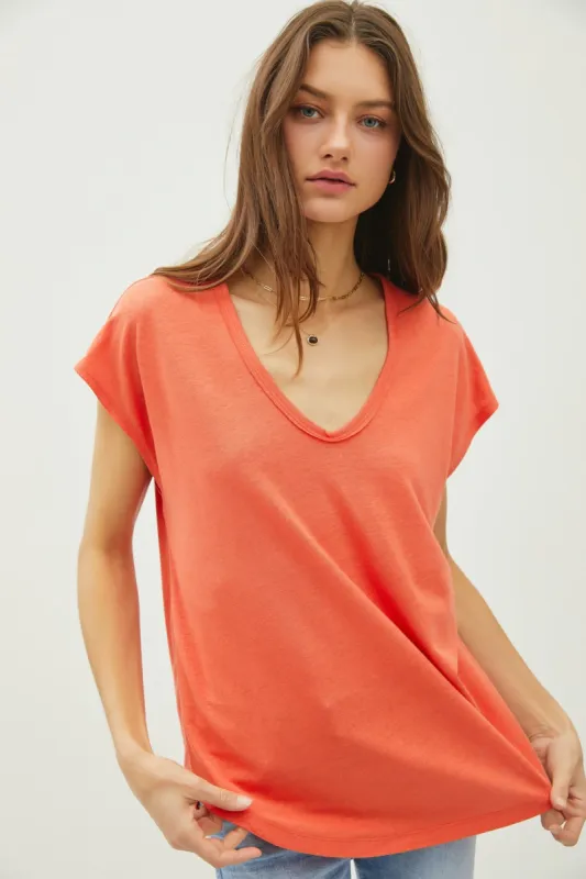 Orange V-Neck Top sold by Pinkblush