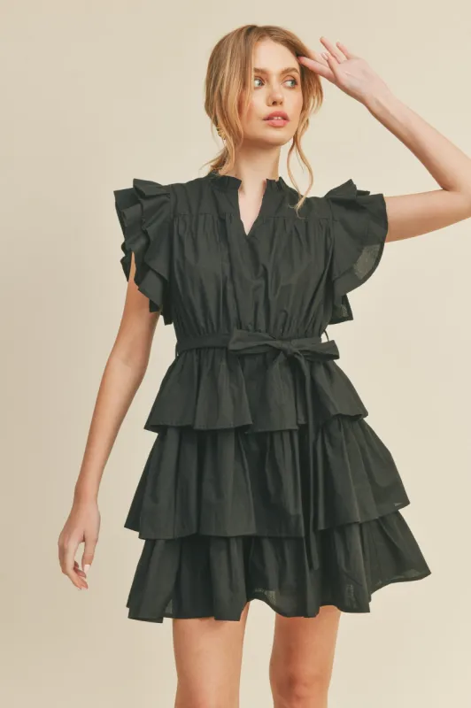 Black Ruffle Tiered Mini Dress sold by Pinkblush