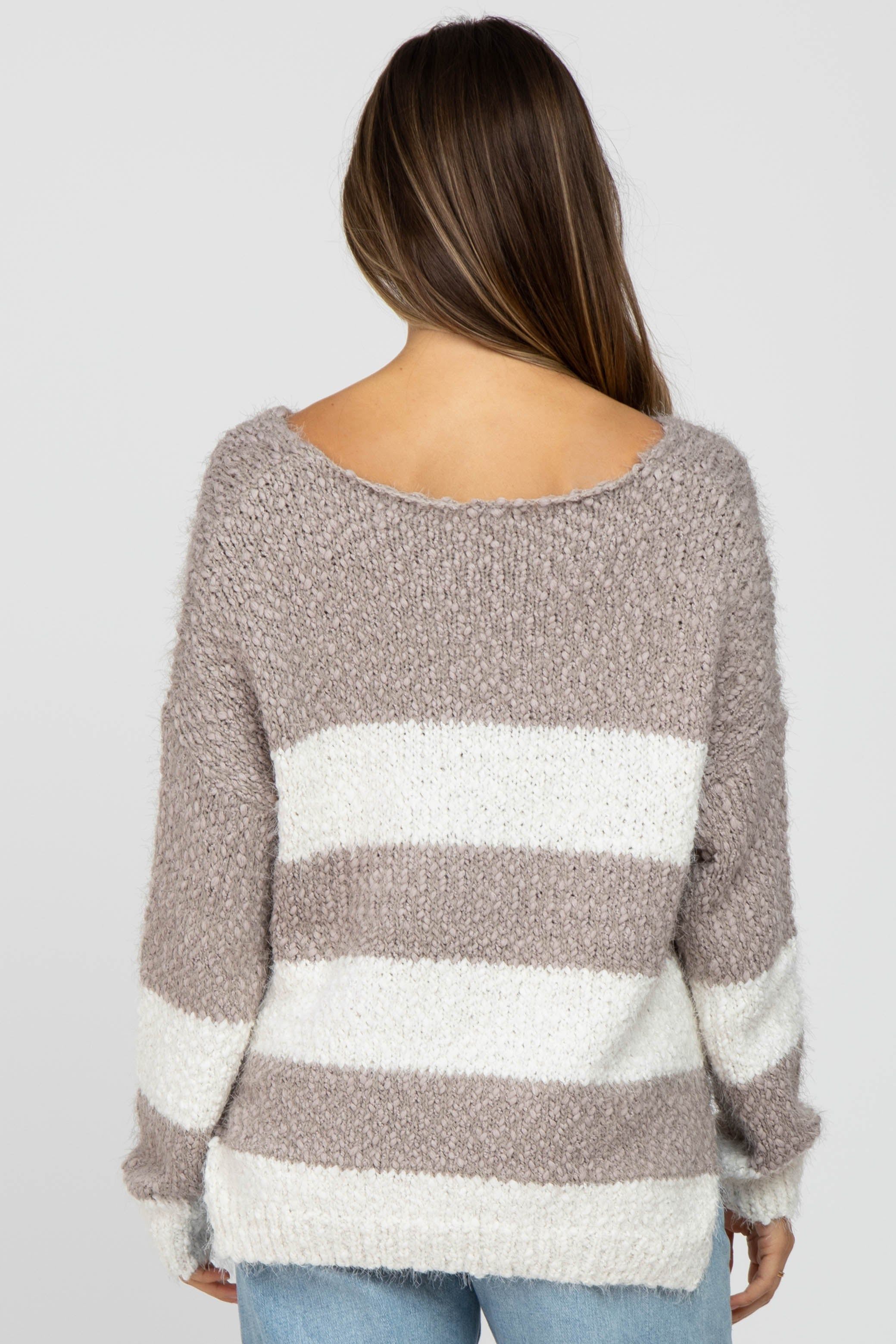 Mocha Striped V-Neck Eyelash Maternity Sweater sold by Pinkblush product image thumbnail 3