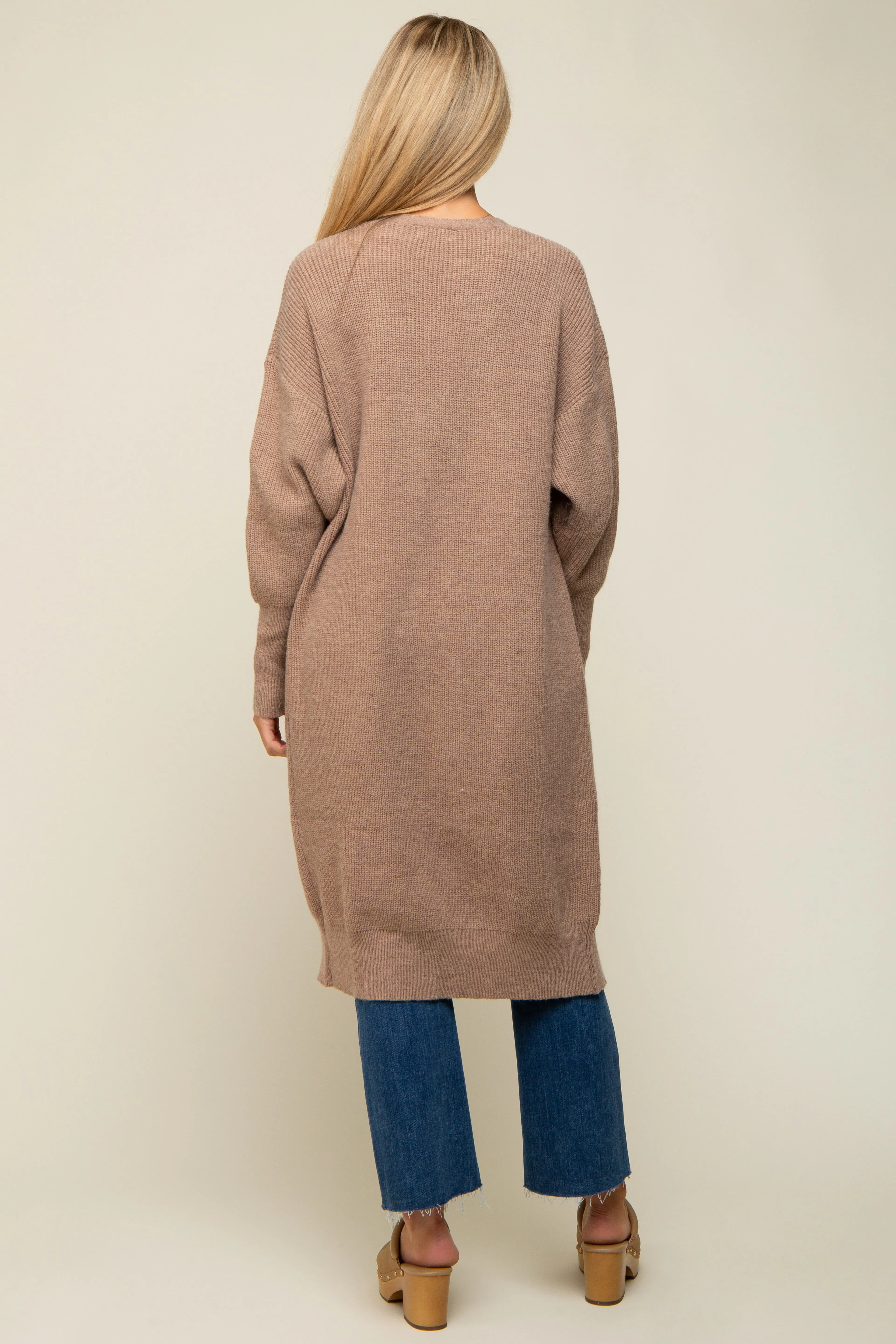Taupe Chunky Knit Long Sweater Maternity Cardigan sold by Pinkblush product image thumbnail 3