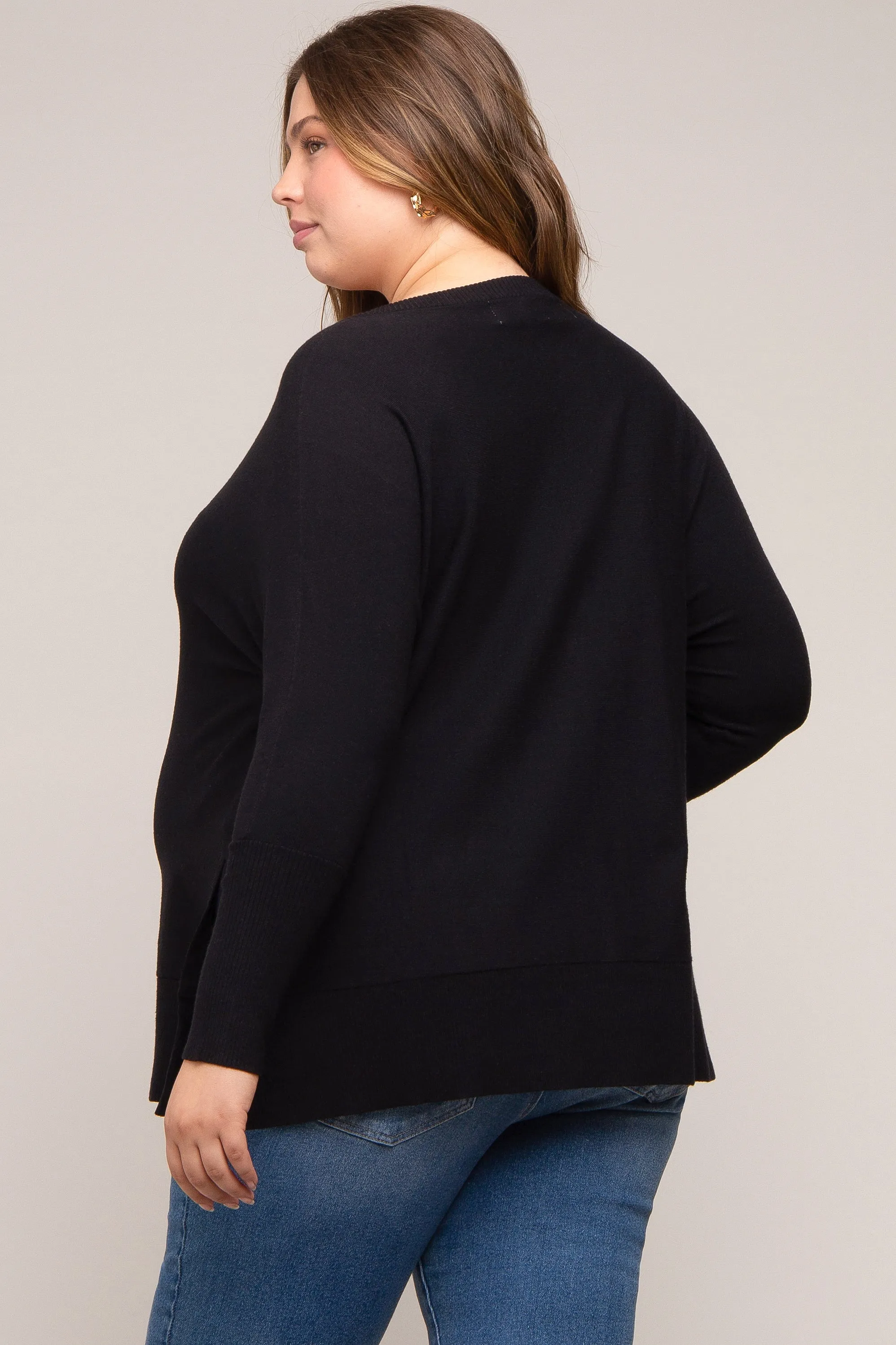 Black Knit Long Dolman Sleeve Plus Maternity Top sold by Pinkblush product image thumbnail 4