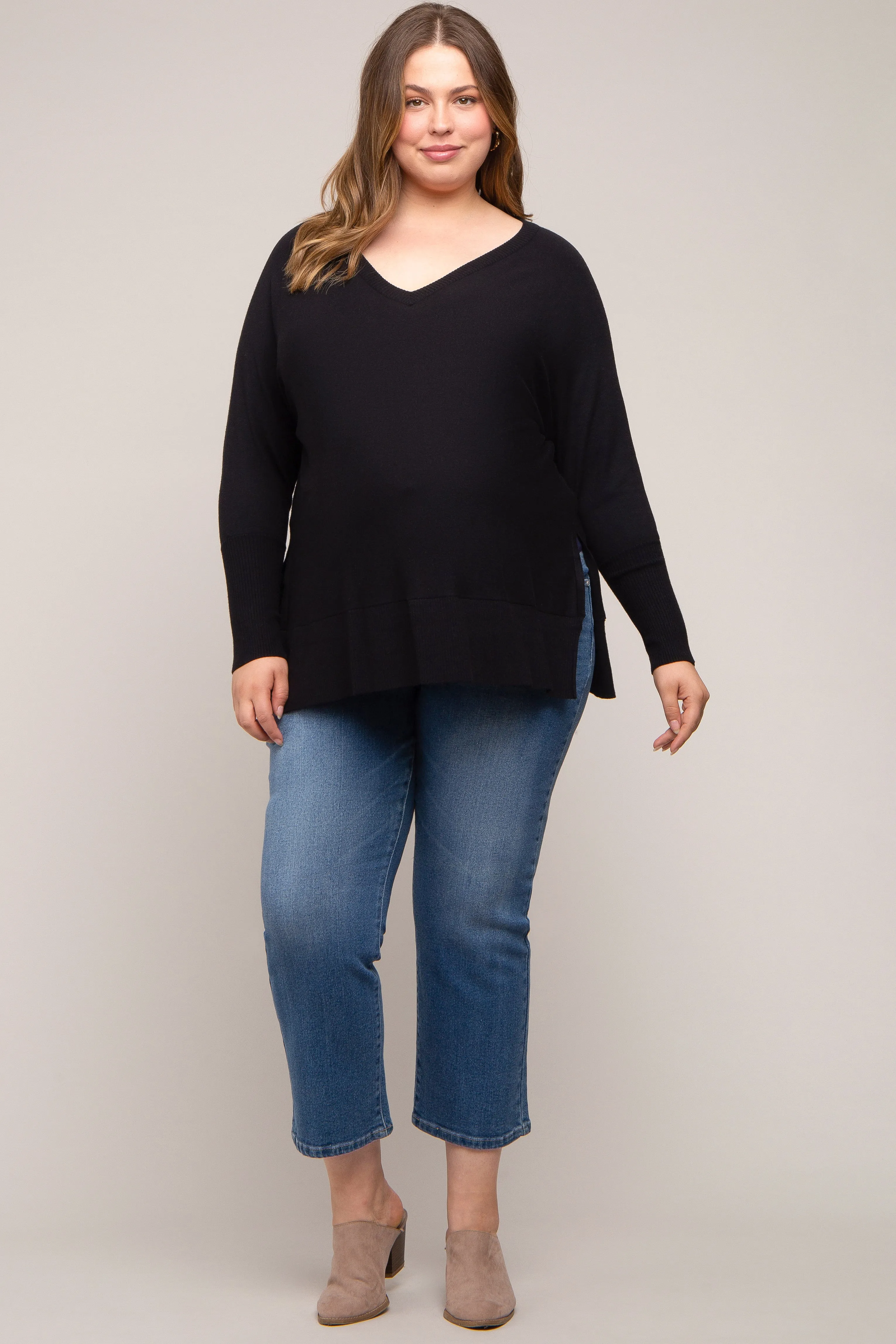 Black Knit Long Dolman Sleeve Plus Maternity Top sold by Pinkblush