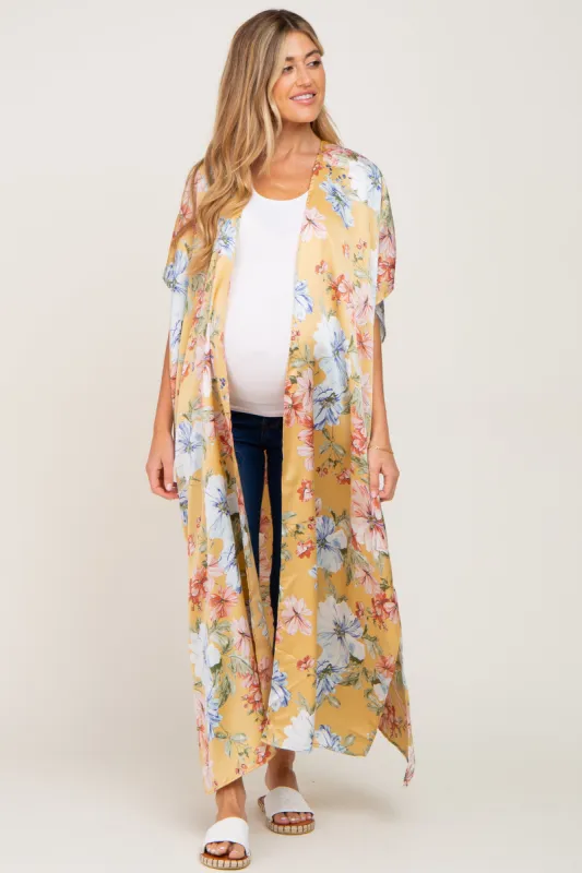Yellow Floral Side Slit Maternity Cover-Up made by Pinkblush