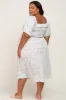 Mint Green Floral Smocked Puff Sleeve Maternity Plus Midi Dress sold by Pinkblush